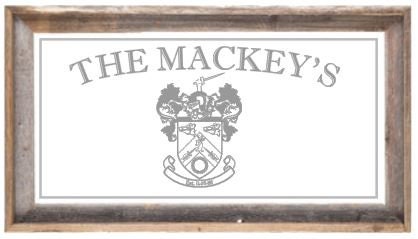 Personalized Family Crest Coat of Arms Mirror in Barnwood Frame, Personalized Bar Mirror, Custom Engraved Mirror, barn wood mirror, 12x24