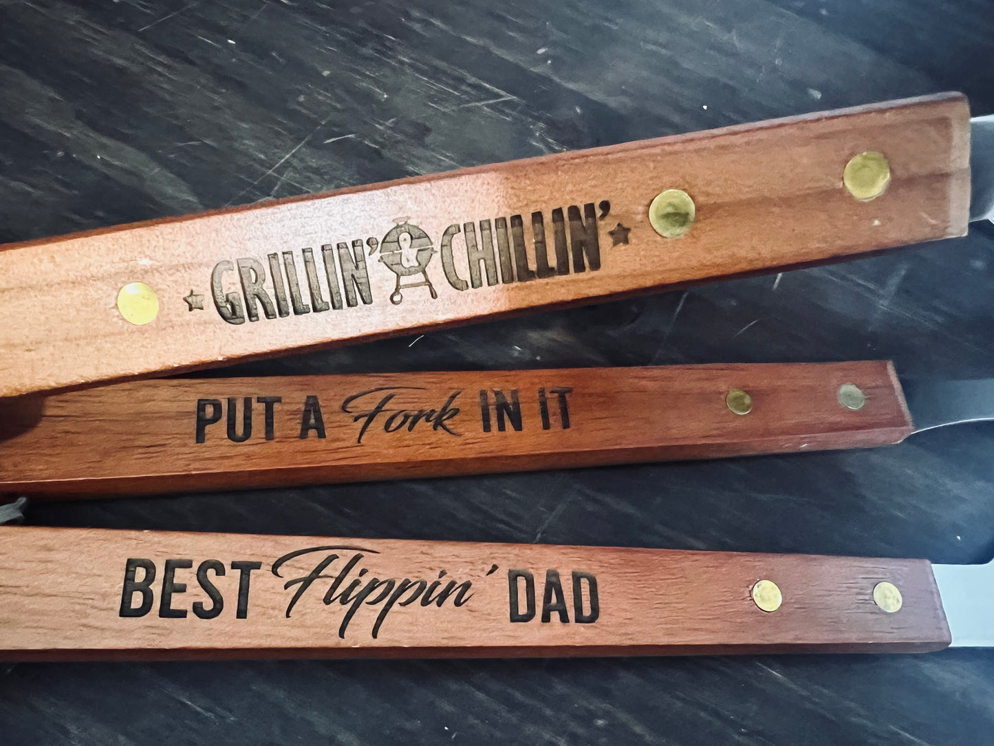 Personalized Wooden Grill Tools | Custom Laser Engraved BBQ Utensils | Unique Gift for Grill Enthusiasts