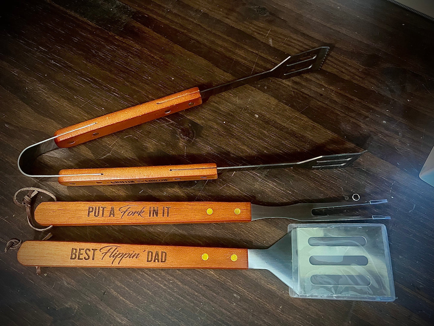 Personalized Wooden Grill Tools | Custom Laser Engraved BBQ Utensils | Unique Gift for Grill Enthusiasts