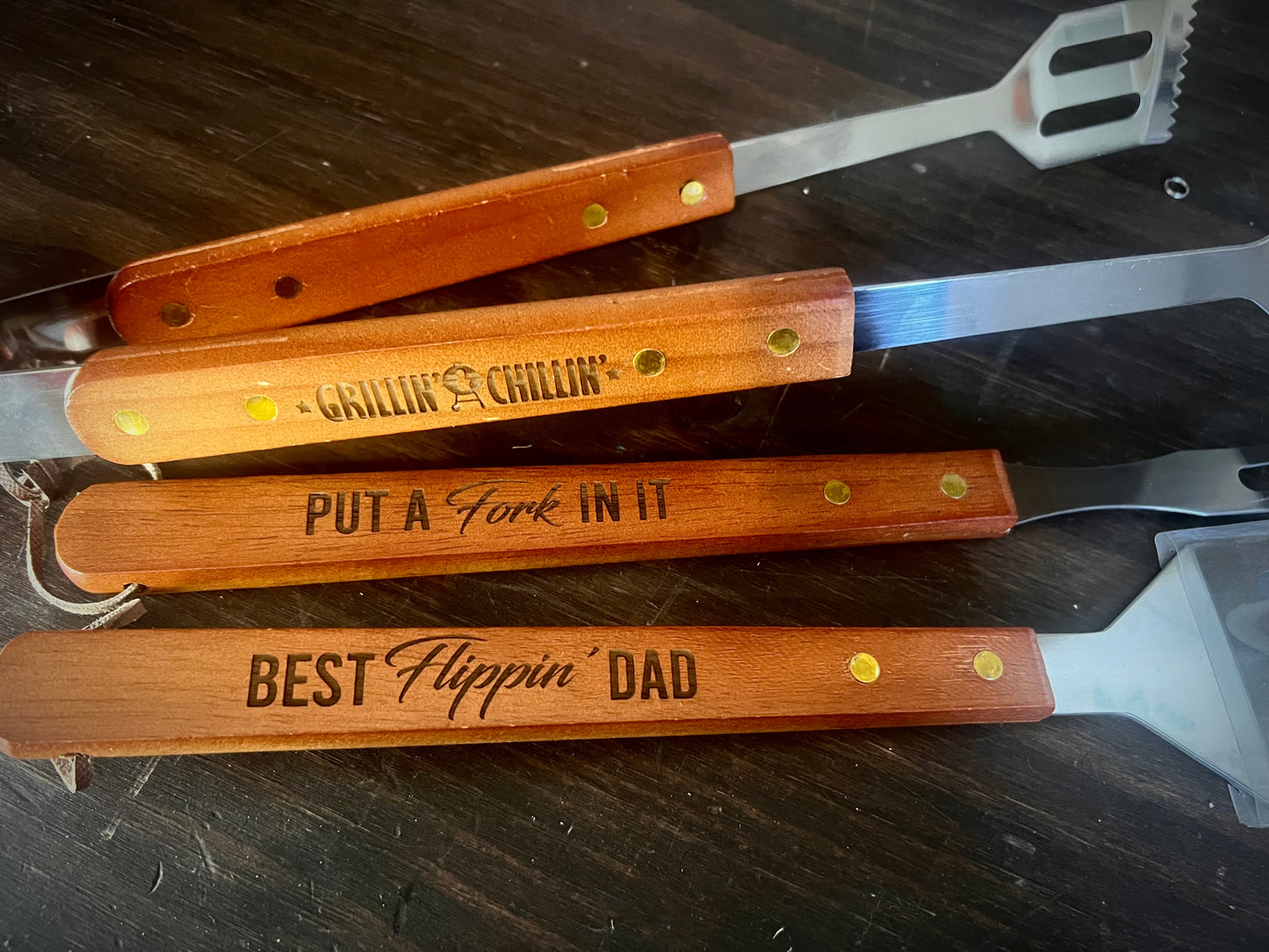 Personalized Wooden Grill Tools | Custom Laser Engraved BBQ Utensils | Unique Gift for Grill Enthusiasts