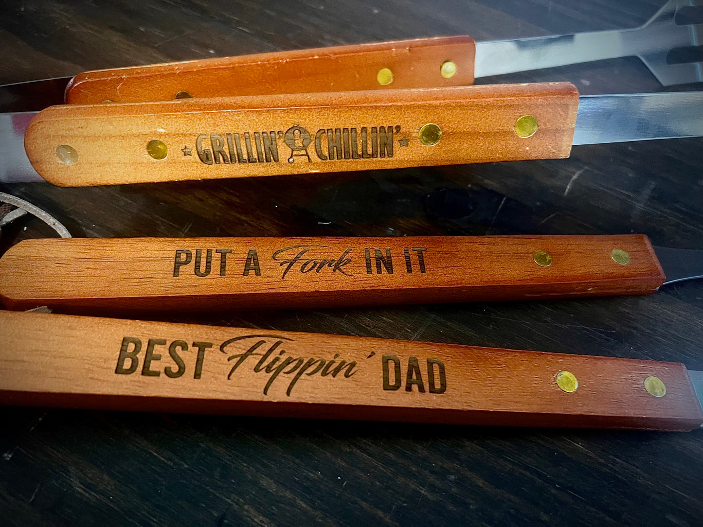 Personalized Wooden Grill Tools | Custom Laser Engraved BBQ Utensils | Unique Gift for Grill Enthusiasts