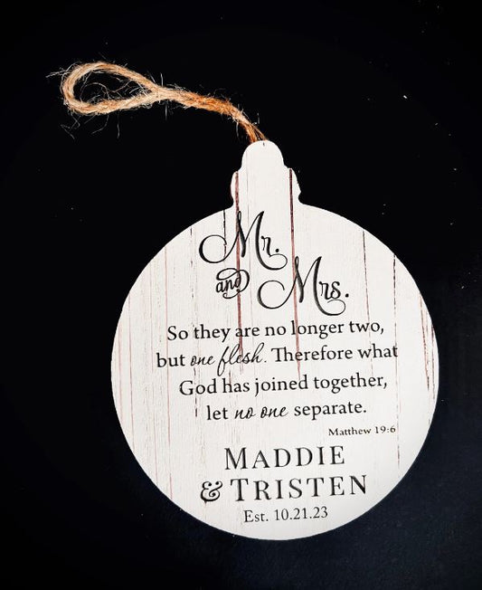 Personalized Mr Mrs 1st Christmas Wooden Ornament|Wooden Christmas Ornament|Farmhouse|Custom Wedding Ornament|Wood 1st Christmas Ornament