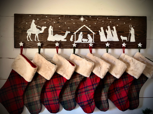 Custom Nativity Wall Stocking Hanger|Rustic Stocking Holder|Stocking Holder|Nativity Wall Sign|Jesus Wall Hanging|Faith Wall Stocking Holder