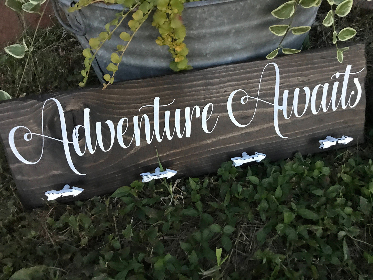 Custom Personalized Hand Painted Rustic Arrow, Adventure Awaits Coat Rack Hanger Distressed Hanging Rustic Reclaimed Barnwood Coat Rack