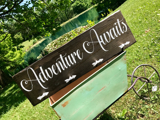 Custom Personalized Hand Painted Rustic Arrow, Adventure Awaits Coat Rack Hanger Distressed Hanging Rustic Reclaimed Barnwood Coat Rack