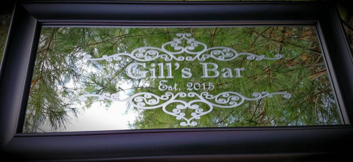 Custom Personalized Mirror, Large Mirror, Personalized Bar Mirror, Custom Engraved Mirror, Etched Bar Mirror, Custom Bar Mirror 38x22