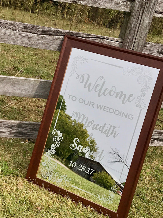 Personalized Wedding Mirror Sign|Welcome To Our Wedding Sign|Custom Wedding Glass Sign|Engraved Wedding Mirror|Etched Mirror|Wedding Signage