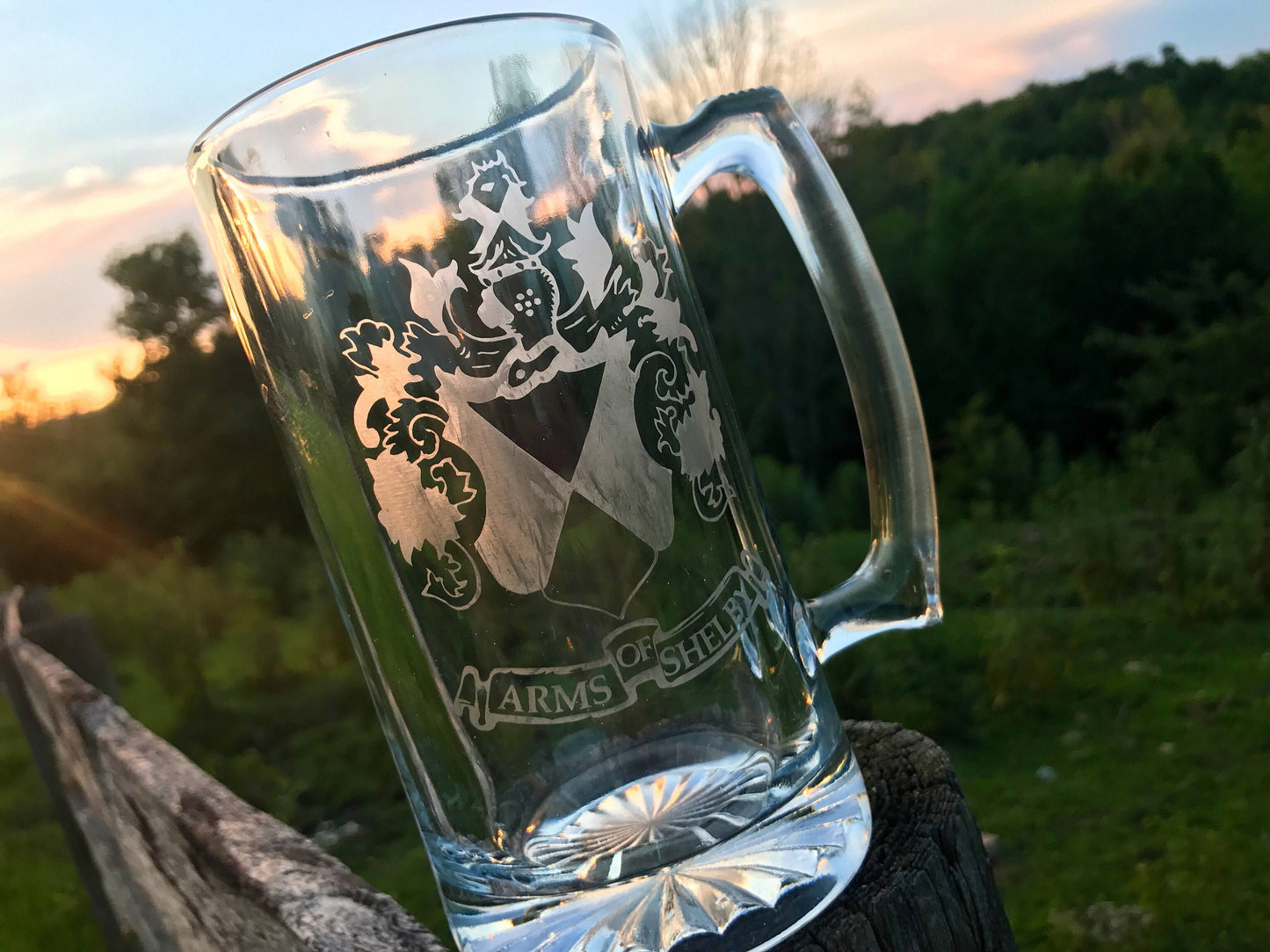 Custom Etched Glass Beer Stein