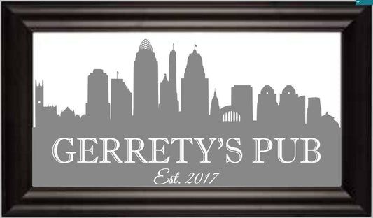 Custom Personalized City Skyline Mirror, Large Mirror, Personalized Bar Mirror, Custom Engraved Mirror, Black mirror, 18x36