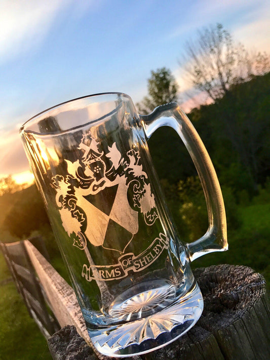 Custom Etched Glass Beer Stein