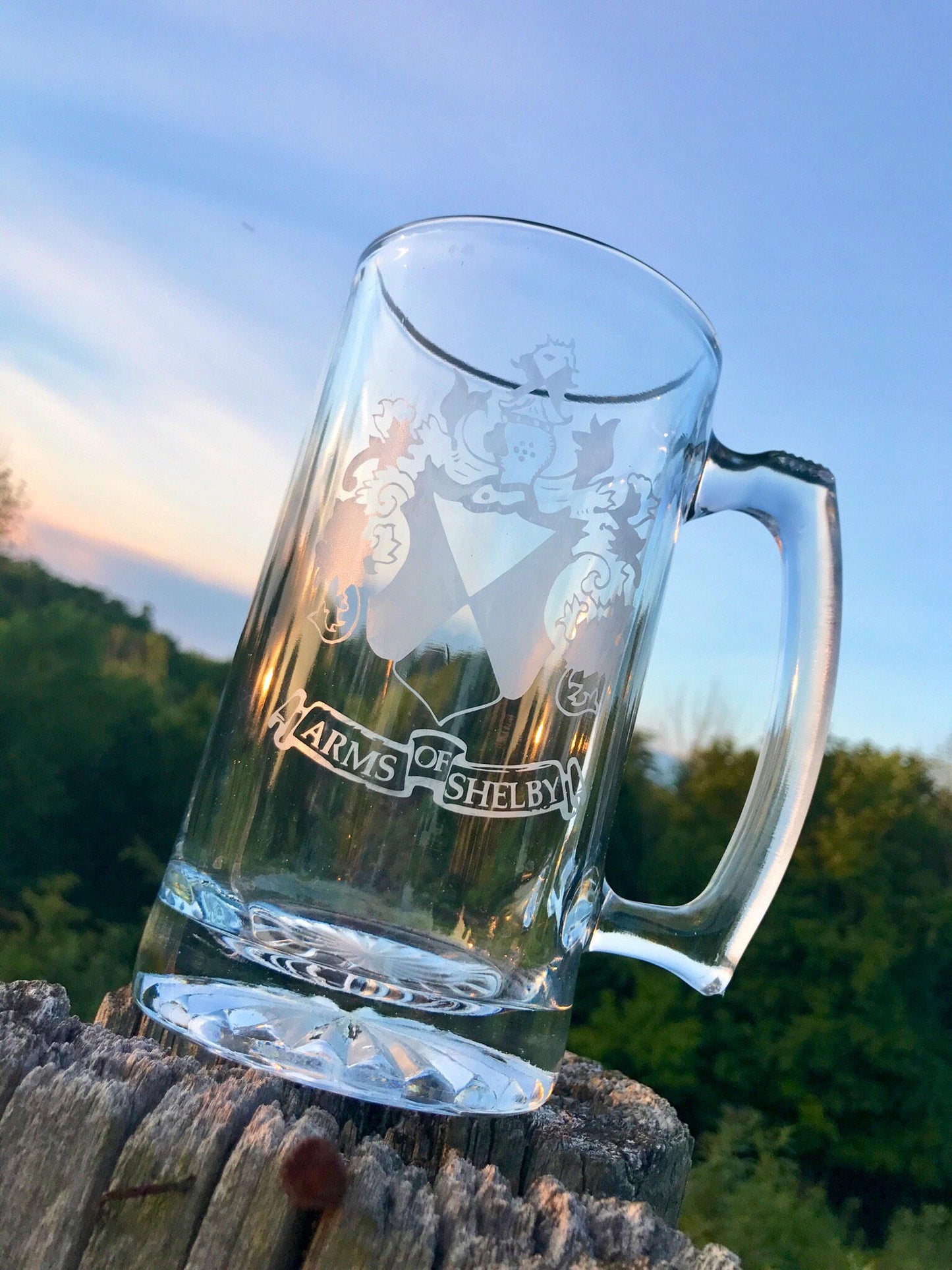 Custom Etched Glass Beer Stein