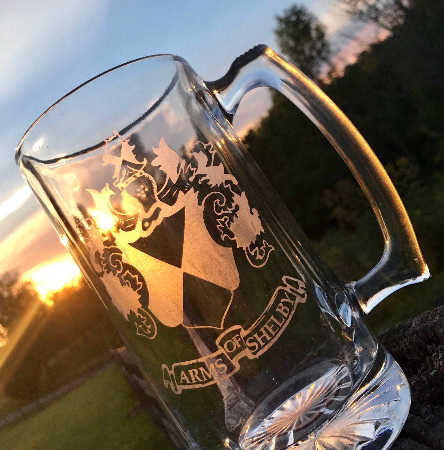 Custom Etched Glass Beer Stein