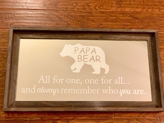 Custom Papa Bear Mirror|Large Mirror|Personalized Remembrance Mirror|Custom Engraved Mirror|Barn wood mirror|Lodge Gift|12x24