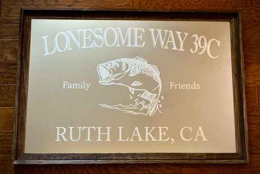 Custom Bass Lake House Bar Mirror|Large Mirror|Personalized Bar Mirror|Farmhouse Decor|Custom Engraved Mirror|Etched Mirror|24x36