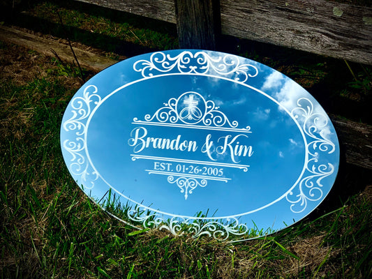 Personalized Oval Mirror|Round Mirror|Custom Oval Sign|Engraved Wedding Mirror|Etched Mirror|Faith Sign|Oval 24x36