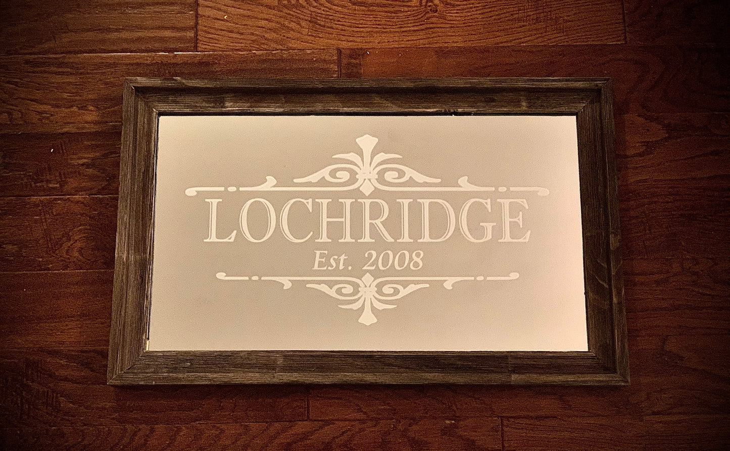 Custom Bar Mirror|Large Barnwood Mirror|Personalized Bar Mirror|Custom Engraved Mirror|Etched Bar Mirror|Custom Bar Mirror|Flower|16x24