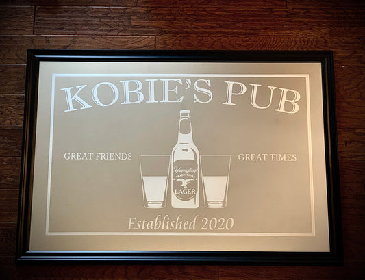 Custom Beer Bottle Pint Glass Bar Mirror|Large Mirror|Personalized Bar Mirror|Beer Decor|Engraved Mirror|Etched Mirror|Black Mirror|24x36