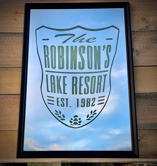 Personalized Lake House Mirror|Large Cabin Mirror|Custom Mirror|Engraved Mirror|Vertical  Wall Mirror|24x36 Black Wall Mirror