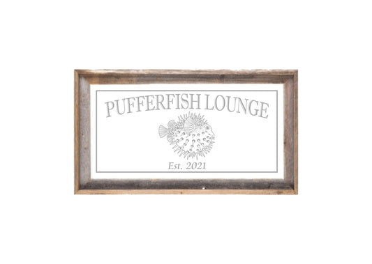 Personalized Puffer Fish Barnwood Mirror|Large Mirror|Personalized Wall Mirror|Custom Engraved Mirror|barn wood mirror|Fish Decor|12x24