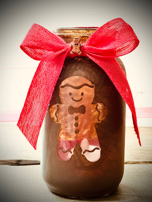 Hand Painted Gingerbread Man Mason Jar Candle Holder|Christmas Jar|Gingerbread Man Decorations|Christmas Candle Holder|Christmas Mason Jar