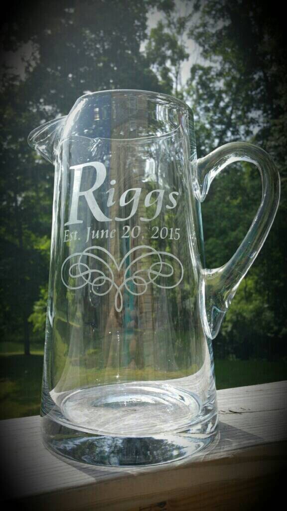 Personalized Engraved Name Pitcher with Heart|Glass Anniversary Gift|Name Wedding Gift|Custom Glassware|Glass Barware|Water Pitcher|Lemonade